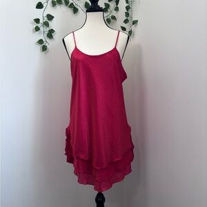 Dominique Vibrant Pink Textured Fabric Slip Dress with Ruffled Bottom and Slit